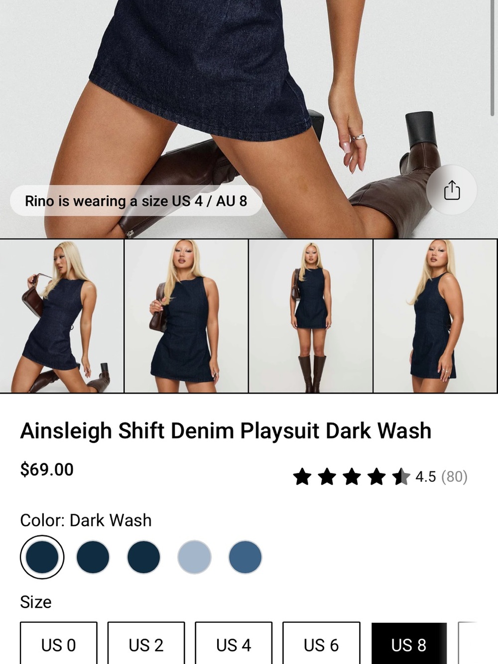 Princess Polly Ainsleigh Shift Denim Playsuit Dark Wash - Picture 3 of 6